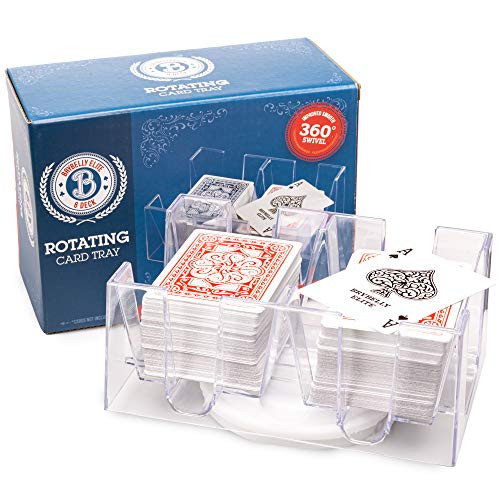 Brybelly Elite 6-Deck Rotating Card Tray - Improved Smooth 360 Degree Swivel - Convenient Playing Card Holder Great for Canasta Hand and Foot Dealing and Discard Accessories