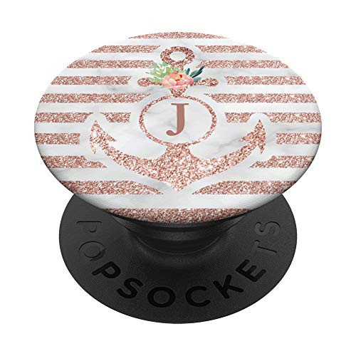 Floral Nautical Stripe Monogram Letter J Anchor PopSockets Grip and Stand for Phones and Tablets