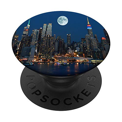 New York City Skyline Empire State Building and Full Moon PopSockets Grip and Stand for Phones and Tablets