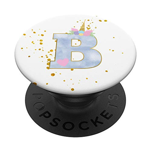 MARBLE GOLD UNICORN WATERCOLOR MONOGRAM B LETTER B INITIAL B PopSockets Grip and Stand for Phones and Tablets