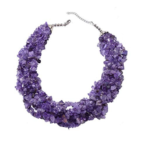 Shop LC Delivering Joy Amethyst Chips Strand Necklace Black Oxidized Stainless Steel Silvertone Fashion Jewelry Size 18