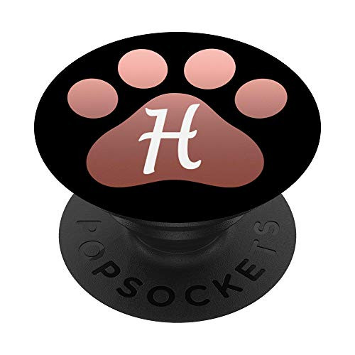 Rose Pink Paw Print Letter H Initial Monogram Cat Dog PopSockets PopGrip Swappable Grip for Phones   Tablets