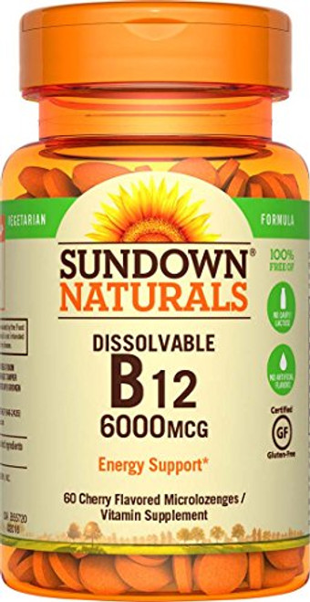 Sundown Naturals Sublingual Vitamin B-12 6000 mcg, 60 Tablets Cherry Flavor Sundown Naturals Sublingual Vitamin B-12 6000 mcg, 60 Tablets Cherry Flavor