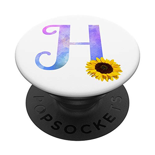 Letter H watercolor sunflower monogram initial H for girls PopSockets Grip and Stand for Phones and Tablets