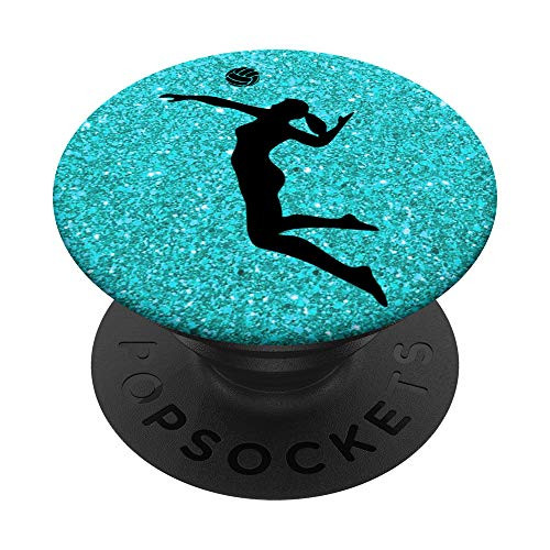 Teal Volleyball Player Serving Volleyball Beach Ocean PopSockets Grip and Stand for Phones and Tablets