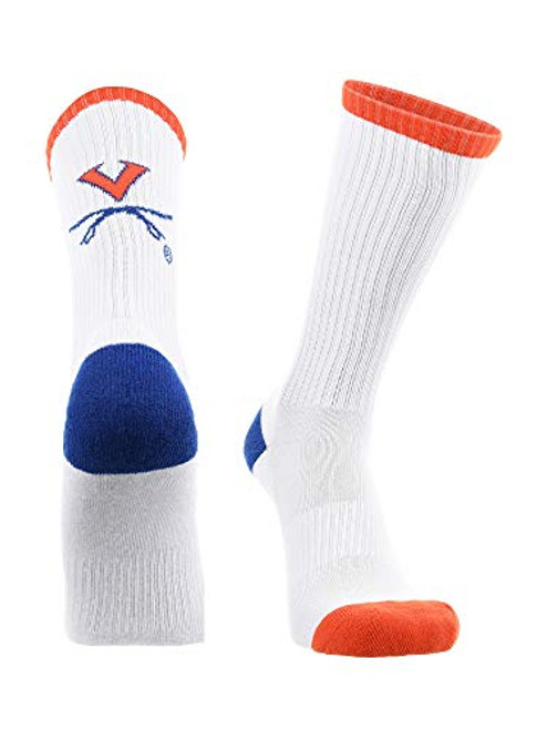 TCK Virginia Cavaliers Socks Basic Crew WhiteOrangeBlue Large TCK Virginia Cavaliers Socks Basic Crew WhiteOrangeBlue Large