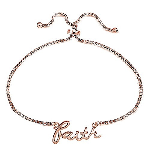 Hoops   Loops Rose Gold Flashed Sterling Silver Faith Polished Adjustable Bracelet