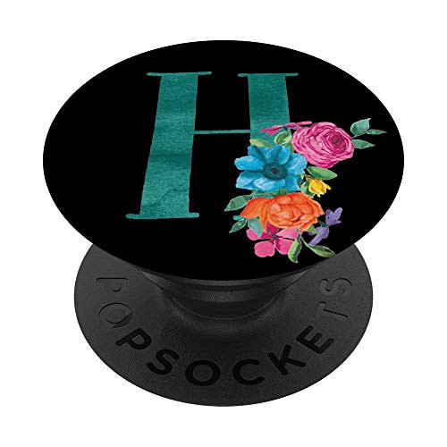 Teal Blue and Black Floral Flowers Monogram Initial Letter H PopSockets PopGrip Swappable Grip for Phones Tablets Teal Blue and Black Floral Flowers Monogram Initial Letter H PopSockets PopGrip Swappable Grip for Phones Tablets