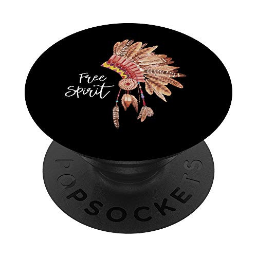 Free Spirit Native American Feather Headdress on Black PopSockets Grip and Stand for Phones and Tablets