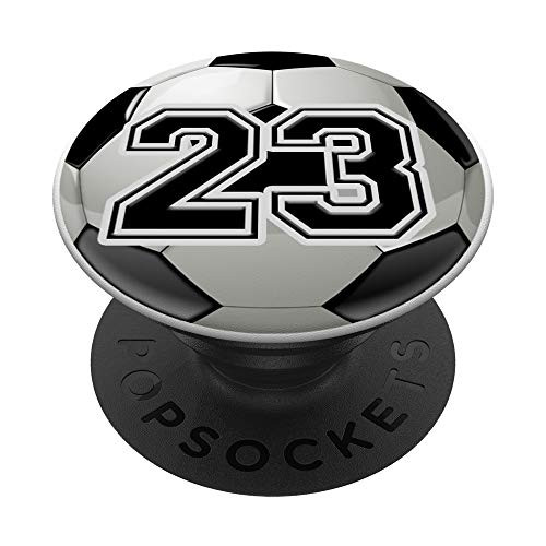 Personalized Soccer Ball Jersey Number 23 twenty three PopSockets Grip and Stand for Phones and Tablets Personalized Soccer Ball Jersey Number 23 twenty three PopSockets Grip and Stand for Phones and Tablets