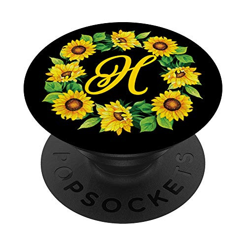 H Monogram Sunflower Floral Flower Initial Letter Gift PopSockets PopGrip Swappable Grip for Phones   Tablets