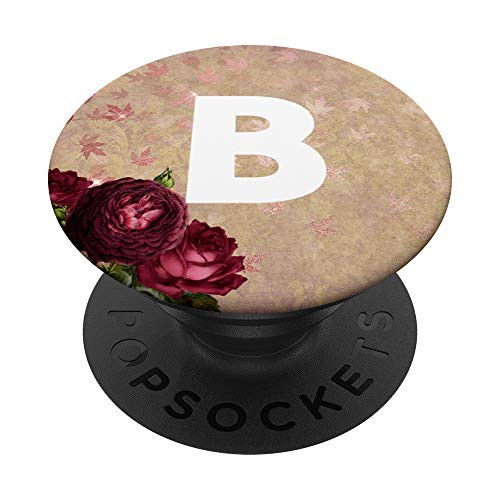 B Letter Phone Socket Grip Monogram B Initial Red Roses PopSockets Grip and Stand for Phones and Tablets