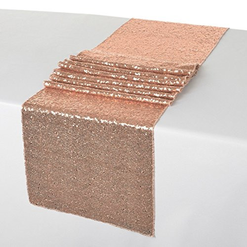 ShinyBeauty Rose Gold 12x108-Inch Sequin Table Runner, Table Runners for Weddings Party