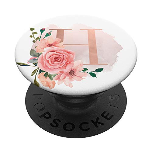 Rose Blush Pink Roses Flowers White Monogram letter H PopSockets Grip and Stand for Phones and Tablets
