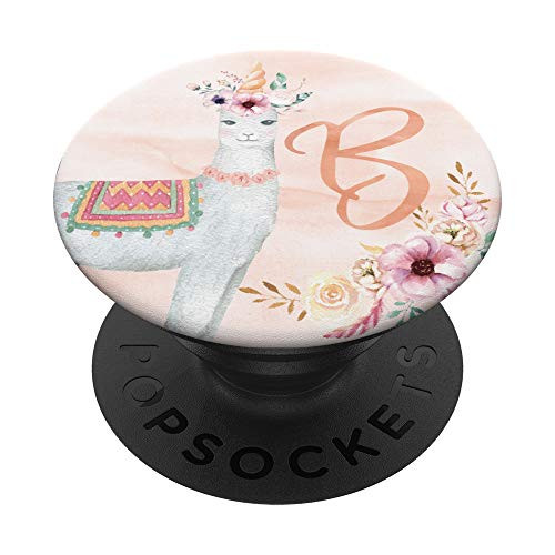 Llamacorn Llama Alpaca Monogram Name Initial Letter B PopSockets Grip and Stand for Phones and Tablets