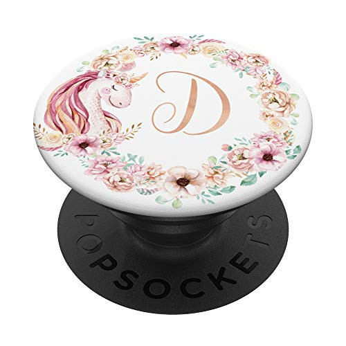 Unicorn Lover Gift Floral Monogram Name Initial Letter D PopSockets PopGrip Swappable Grip for Phones   Tablets