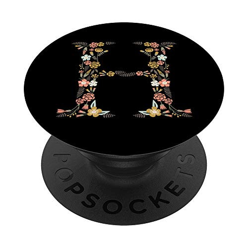 Cute First   Last Initial Monogram Letter H on Black PS20008 PopSockets PopGrip Swappable Grip for Phones   Tablets