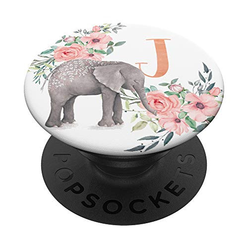 Elephant Flowers Pink Monogram Name Initial Letter J PopSockets PopGrip Swappable Grip for Phones   Tablets