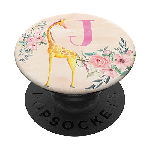 Giraffe Rose Watercolor Monogram Name Initial Letter J PopSockets PopGrip Swappable Grip for Phones   Tablets