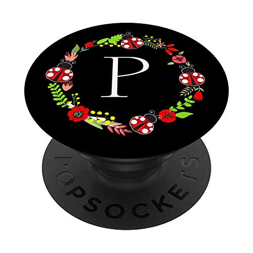 Ladybug Wreath Monogram Letter P PopSockets PopGrip Swappable Grip for Phones   Tablets