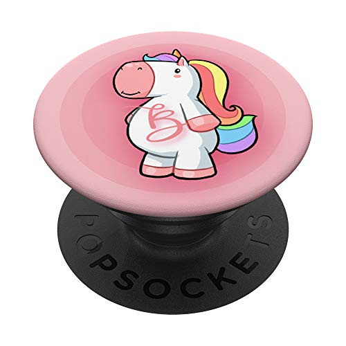 Cute Kawaii Pink Unicorn Monogram Name Initial Letter B PopSockets Grip and Stand for Phones and Tablets