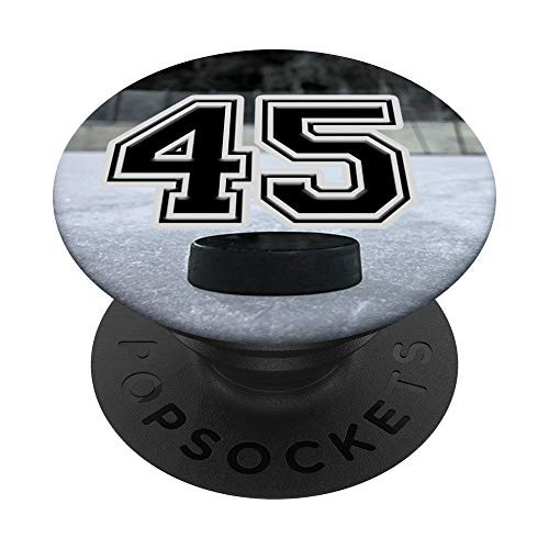 Ice Hockey Custom Jersey Number 45 forty five Puck on Rink PopSockets Grip and Stand for Phones and Tablets