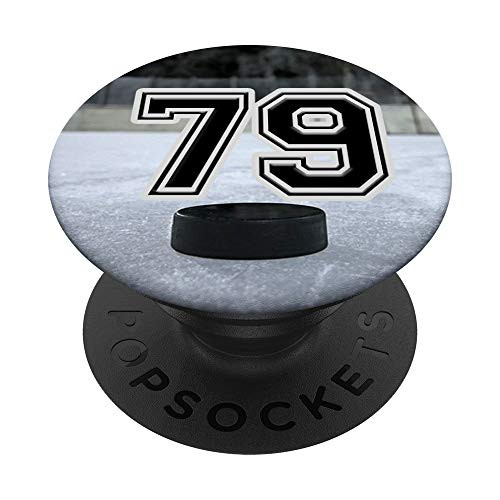 Ice Hockey Custom Jersey Number 79 Puck on Rink PopSockets Grip and Stand for Phones and Tablets