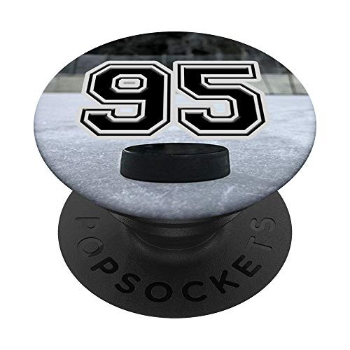 Ice Hockey Custom Jersey Number 95 ninety five Puck on Rink PopSockets PopGrip Swappable Grip for Phones   Tablets