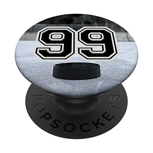 Ice Hockey Custom Jersey Number 99 ninety nine Puck on Rink PopSockets Grip and Stand for Phones and Tablets