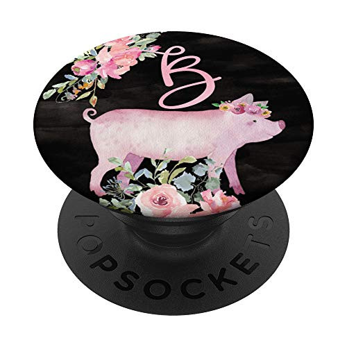 Pig Pink Farm Girl Flowers Monogram Name Initial Letter B PopSockets Grip and Stand for Phones and Tablets