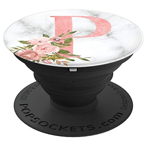 Pink Floral Flowers Marble Monogram Initial Letter P PopSockets Grip and Stand for Phones and Tablets