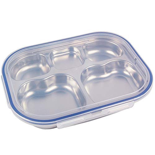SU Company Stainless Steel Divided Tray Divided Plate Diet Plate Diet Food Control Tray 5 Compartment Heart Shape Food Tray with LidNavy Color SU Company Stainless Steel Divided Tray Divided Plate Diet Plate Diet Food Control Tray 5 Compartment Heart Shape Food Tray with LidNavy Color