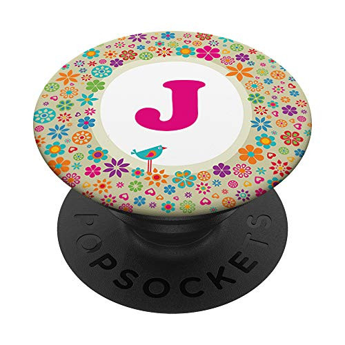 Letter J Initial Retro Floral Monogram J PopSockets Grip and Stand for Phones and Tablets