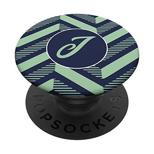 Letter J Initial Monogram Name Mint Green Navy Blue Chevron PopSockets PopGrip Swappable Grip for Phones   Tablets