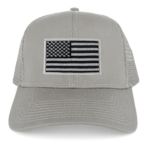Armycrew USA American Flag Embroidered Patch Snapback Mesh Trucker Cap - Grey - Black Grey