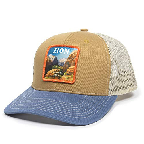 Zion National Park Series Scout Patch Mesh Back Trucker Hat - Adjustable Snapback Baseball Cap for Men   Women