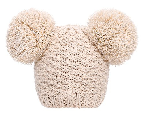 Simplicity Womens Winter Beanie Hat Cable Knit Pom pom Beanie Ski Hats Beige