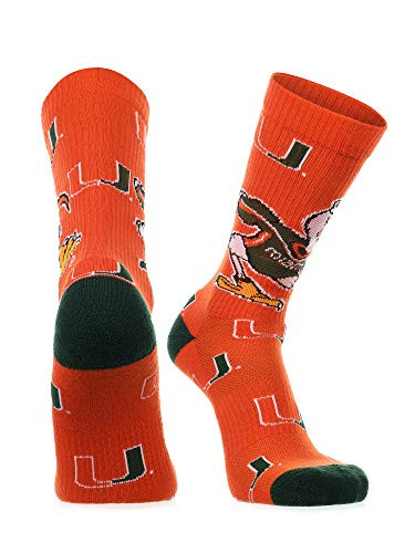 TCK Miami Hurricanes Socks Sock Mayhem Crew OrangeGreen Large