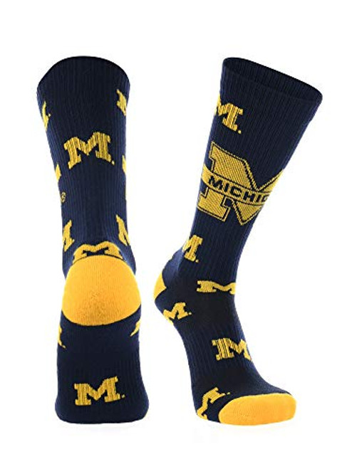 TCK Michigan Wolverines Socks Sock Mayhem Crew BlueMaize Large TCK Michigan Wolverines Socks Sock Mayhem Crew BlueMaize Large