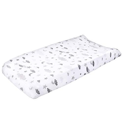 Wendy Bellissimo Velboa Contoured Changing Pad Cover for Diaper Changer 32x16x6 - Cloud   Moon in GreyWhite