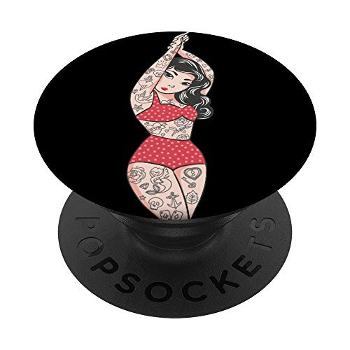 The PixelPOD Cool Tattoo Pin Up Girl On Black PopSockets PopGrip Swappable Grip for Phones   Tablets