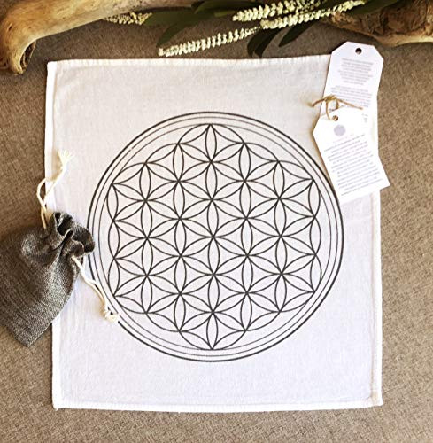 Buddha Blessings Crystal Grid Flower of Life Sacred Geometry Meditation Altar Cloth 12x12
