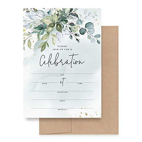 Bliss Collections 25 Invitations with Envelopes for All Occasions Greenery Watercolors Invites Perfect for Weddings Bridal Showers Engagement Birthday Party or Special Event Blank Fill in Design