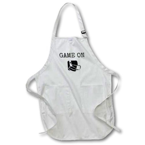 3dRose Game on, black lettering on White Background with Picture of Hockey - Full Length Apron, 22 by 30-Inch, black, with Pockets (apr_180061_4)