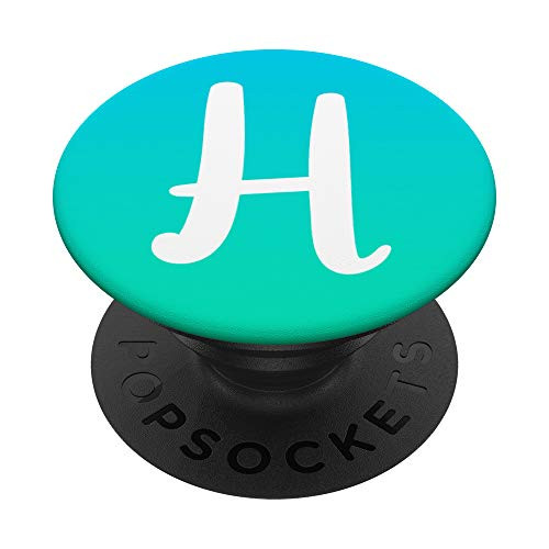 White Letter H Monogram Initial on Aqua Mint Ombre Gradient PopSockets Grip and Stand for Phones and Tablets