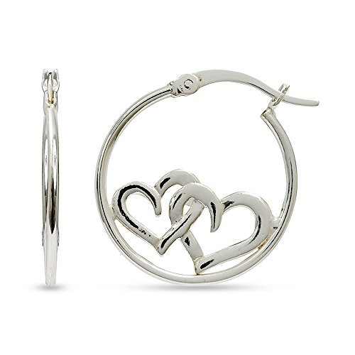LeCalla Sterling Silver Jewelry Inspirational Two Heart Hoop Earrings for Women Girl LeCalla Sterling Silver Jewelry Inspirational Two Heart Hoop Earrings for Women Girl