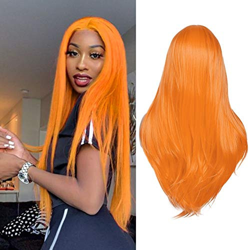 WIGER Yellow Wig Middle Part Long Natural Hair Wigs Heat Resistant Synthetic Fiber Costume Party Cosplay Full Wigs for Women