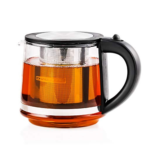 Ovente 27 Ounce Reusable Loose Leaf Tea Infuser Well Matched with Glass Tea Kettle KG612S Portable Tea Maker with Cool Touch Handle   Easy to Flip Lid Easy Clean Teapot with Free Scoop Black FGK27B