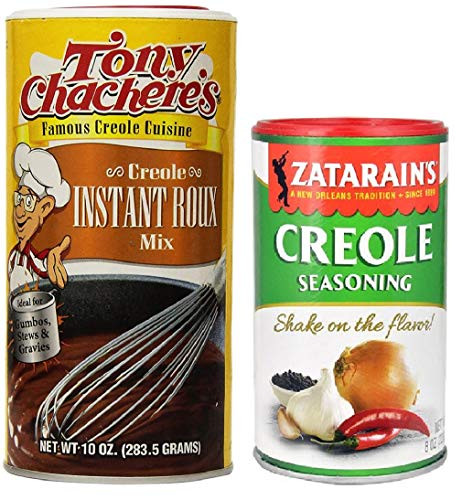 Cajun Creole Cooking Gift Bundle - 1 each of Zatarains Creole Seasoning 8 Ounce and Tony Chacheres Creole Instant Roux Mix 10 Ounce