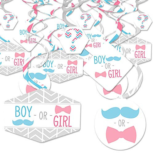 Big Dot of Happiness Chevron Gender Reveal - Gender Reveal Hanging Decor - Party Decoration Swirls - Set of 40